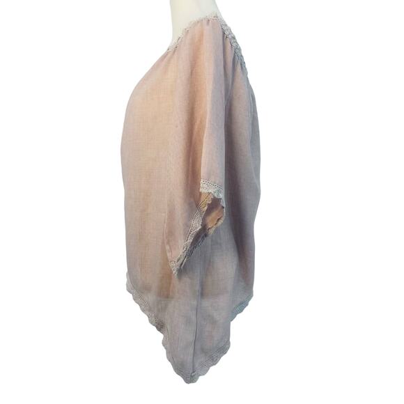 Listicle Shirt Women's M Pink Lace Trim Short Sleeve Pullover Asymmetric Hem Top - Picture 2 of 7